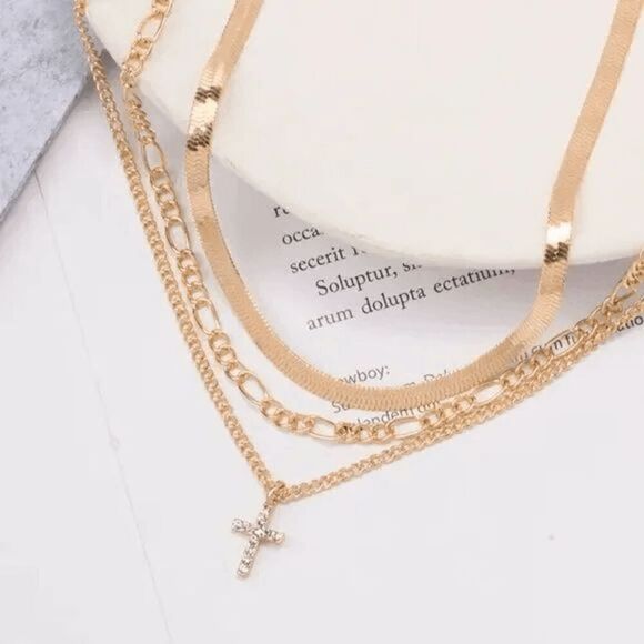 2/$21 Ladies Layered Cross Necklace - Picture 1 of 6